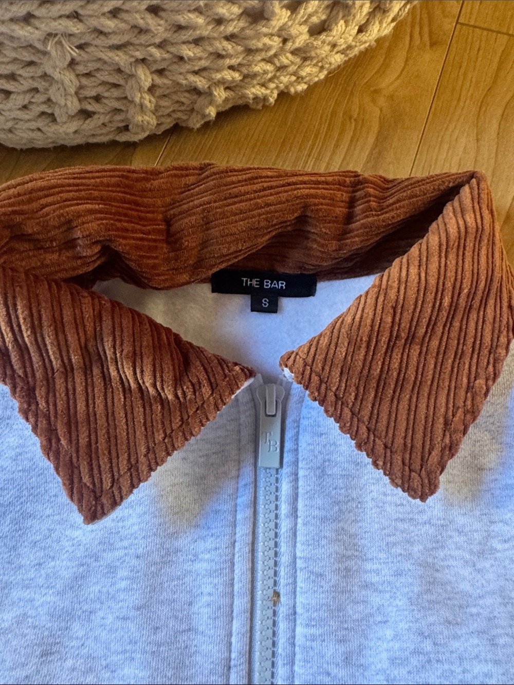 The Bar Light Gray Sweatshirt with Brown Corduroy Collar & Elbow Patches - Picture 2 of 4